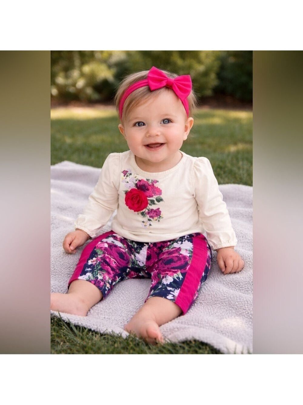 Janie and Jack Cream Top with Pink Floral Design and Pants